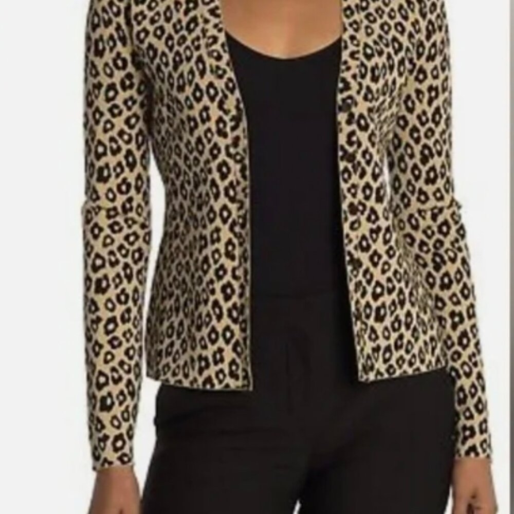 NWT Theory -Leopard Cardi, Tan Khaki/Black Glossed Leopard,  Small